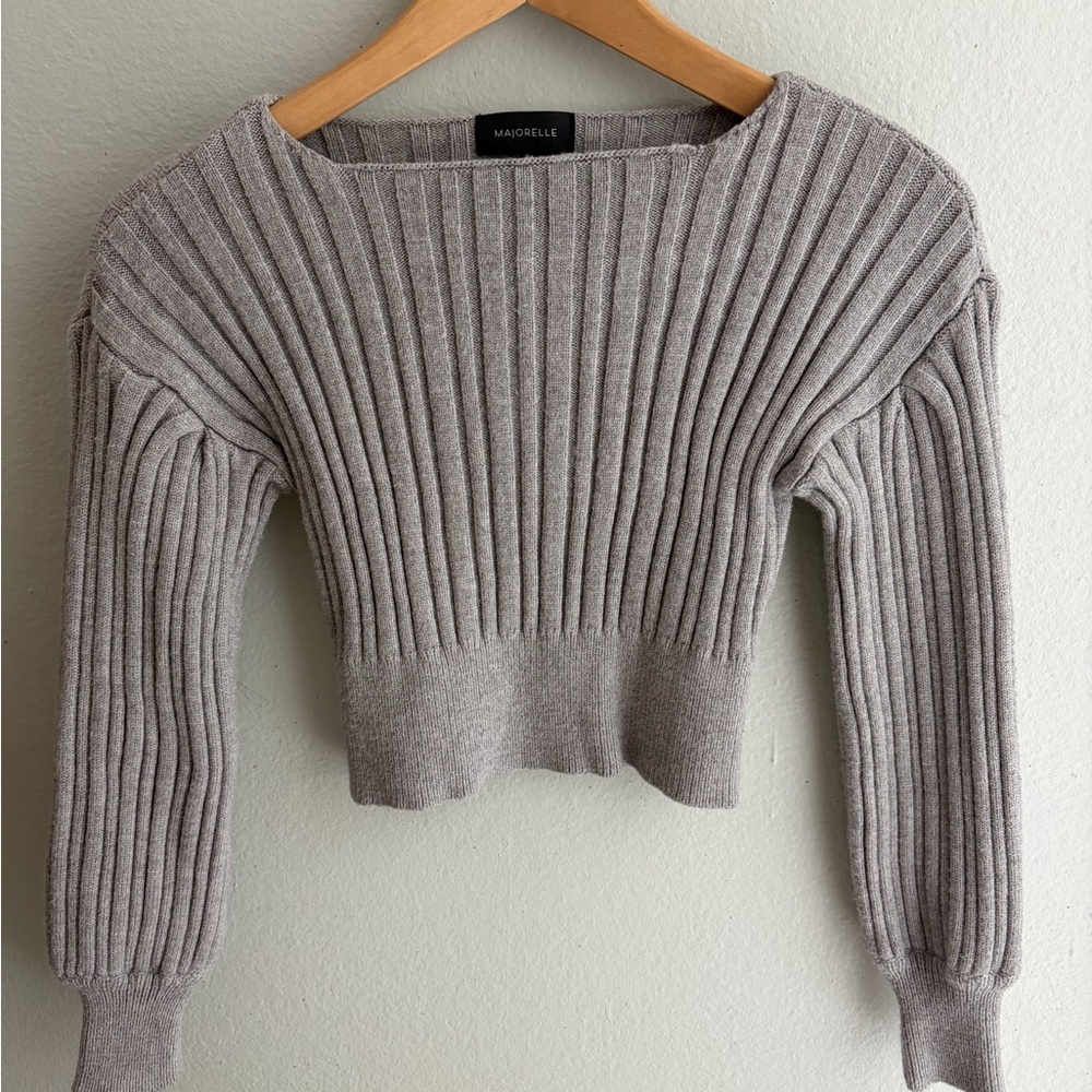 Majorelle Ribbed Cropped Sweater in heather grey Revolve
